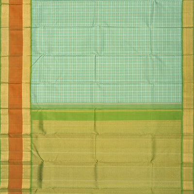 Mint Green Handloom Kanchipuram Silk Saree With Dual Checks-Mint Green