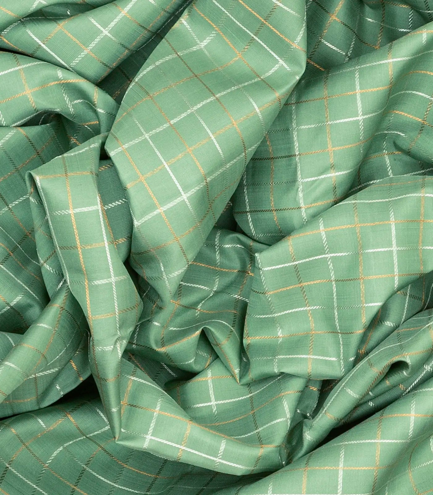 Mint Green Handloom Kanchipuram Silk Saree With Dual Checks-Mint Green