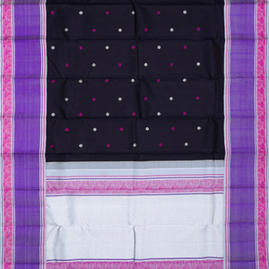 Black Handloom Kanchipuram Korvai Silk Saree With Floral Motifs-Black