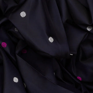 Black Handloom Kanchipuram Korvai Silk Saree With Floral Motifs-Black