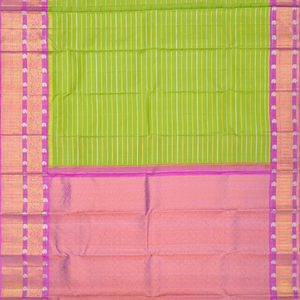 Green Handloom Kanchipuram Silk Saree With Zari Stripes -Green