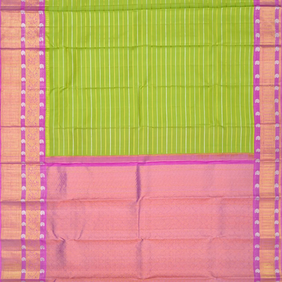 Green Handloom Kanchipuram Silk Saree With Zari Stripes -Green