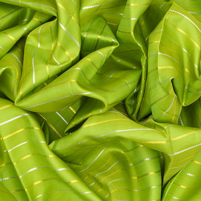 Green Handloom Kanchipuram Silk Saree With Zari Stripes -Green