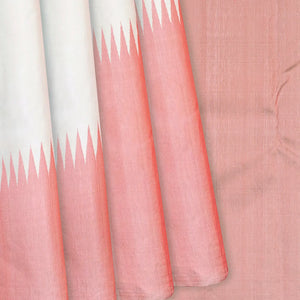 Off White Handloom Kanchipuram Rising Border Korvai Silk Saree -Off White