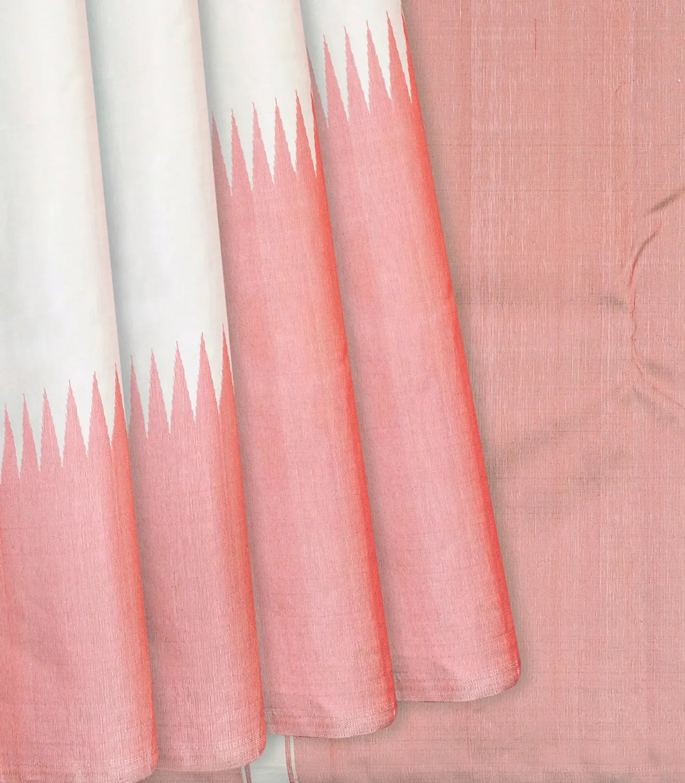 Off White Handloom Kanchipuram Rising Border Korvai Silk Saree -Off White