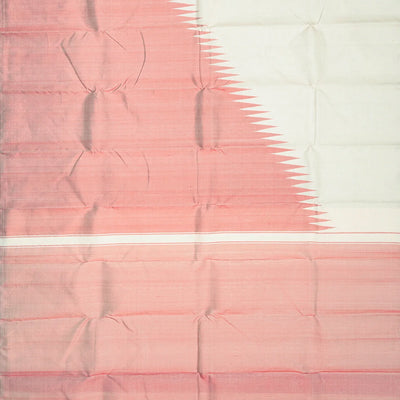 Off White Handloom Kanchipuram Rising Border Korvai Silk Saree -Off White