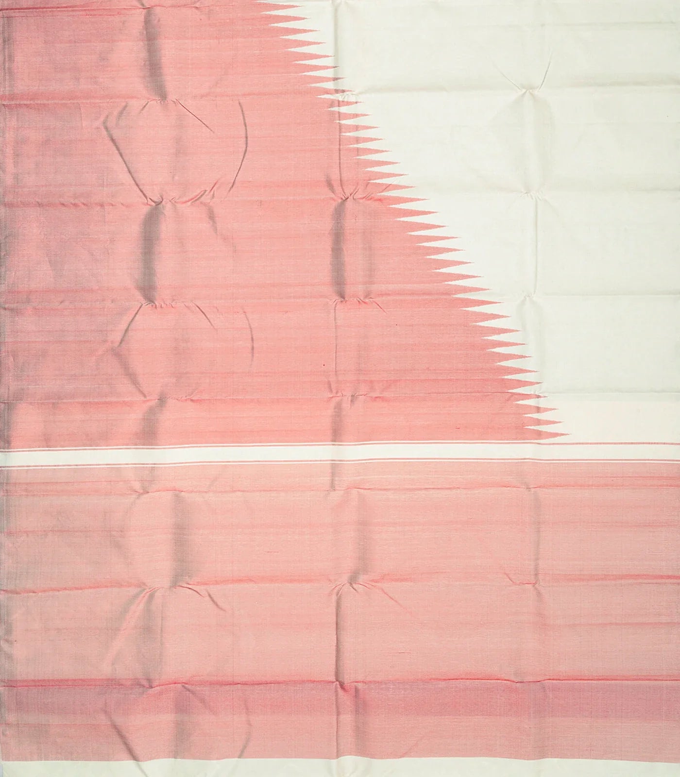 Off White Handloom Kanchipuram Rising Border Korvai Silk Saree -Off White