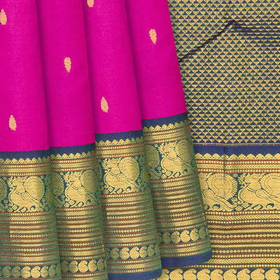 Pink Handloom Kanchipuram Korvai Silk Saree With  Floral Motifs -Pink
