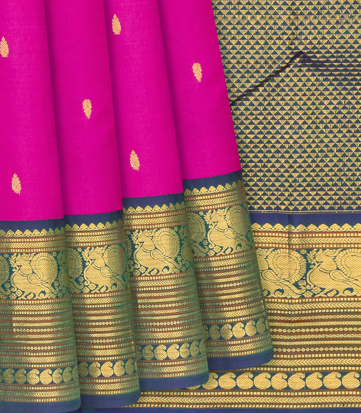 Pink Handloom Kanchipuram Korvai Silk Saree With  Floral Motifs -Pink