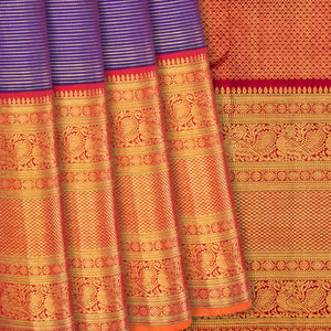 Purple Handloom Kanchipuram Vairaoosi Korvai Silk Saree -Purple