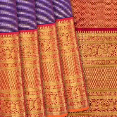Purple Handloom Kanchipuram Vairaoosi Korvai Silk Saree -Purple
