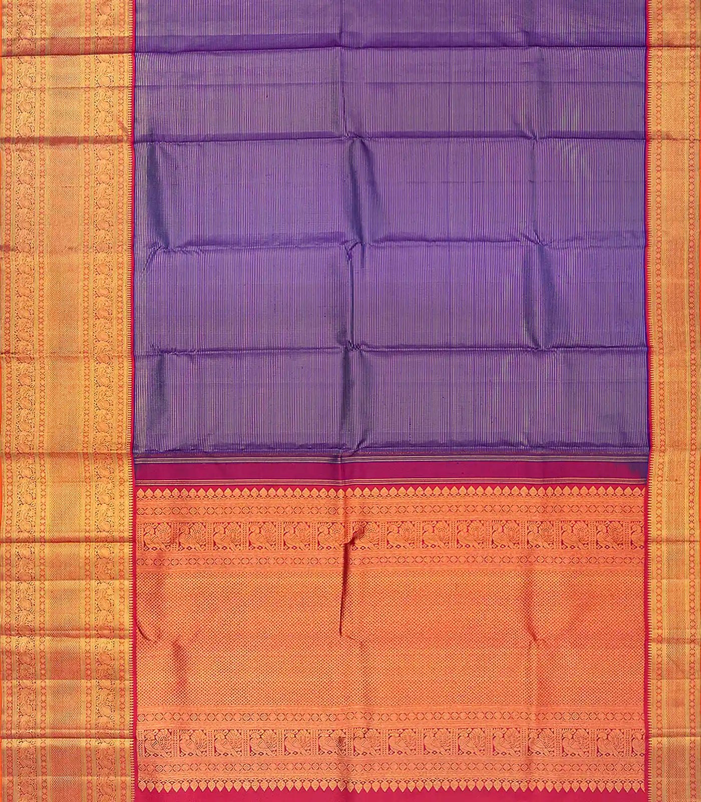 Purple Handloom Kanchipuram Vairaoosi Korvai Silk Saree -Purple
