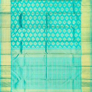 Turquoise Handloom Kanchipuram Silk Saree With Floral Motifs-Turquoise