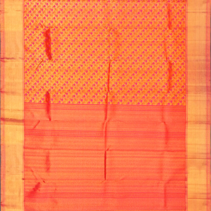 Pink Handloom Kanchipuram Silk Saree With Floral Zari Motifs-Pink