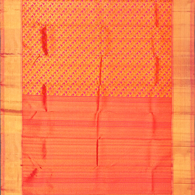 Pink Handloom Kanchipuram Silk Saree With Floral Zari Motifs-Pink