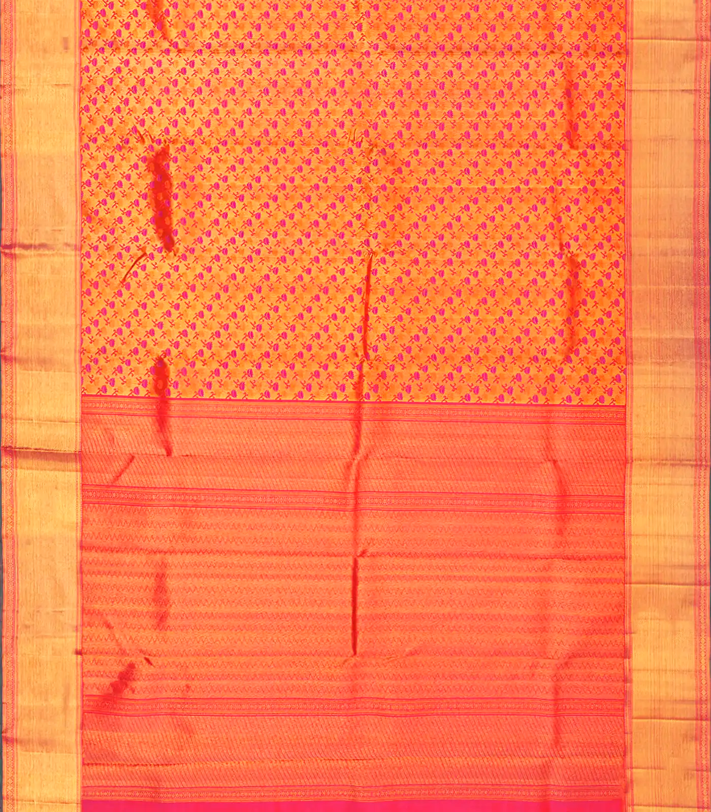 Pink Handloom Kanchipuram Silk Saree With Floral Zari Motifs-Pink