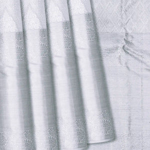 Steel Grey Handloom Kanchipuram Silk Saree With Brocaded Floral Motifs -Grey