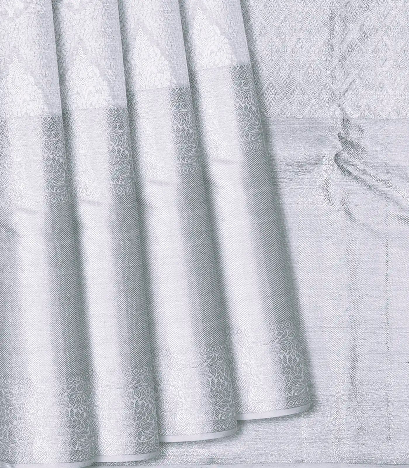 Steel Grey Handloom Kanchipuram Silk Saree With Brocaded Floral Motifs -Grey