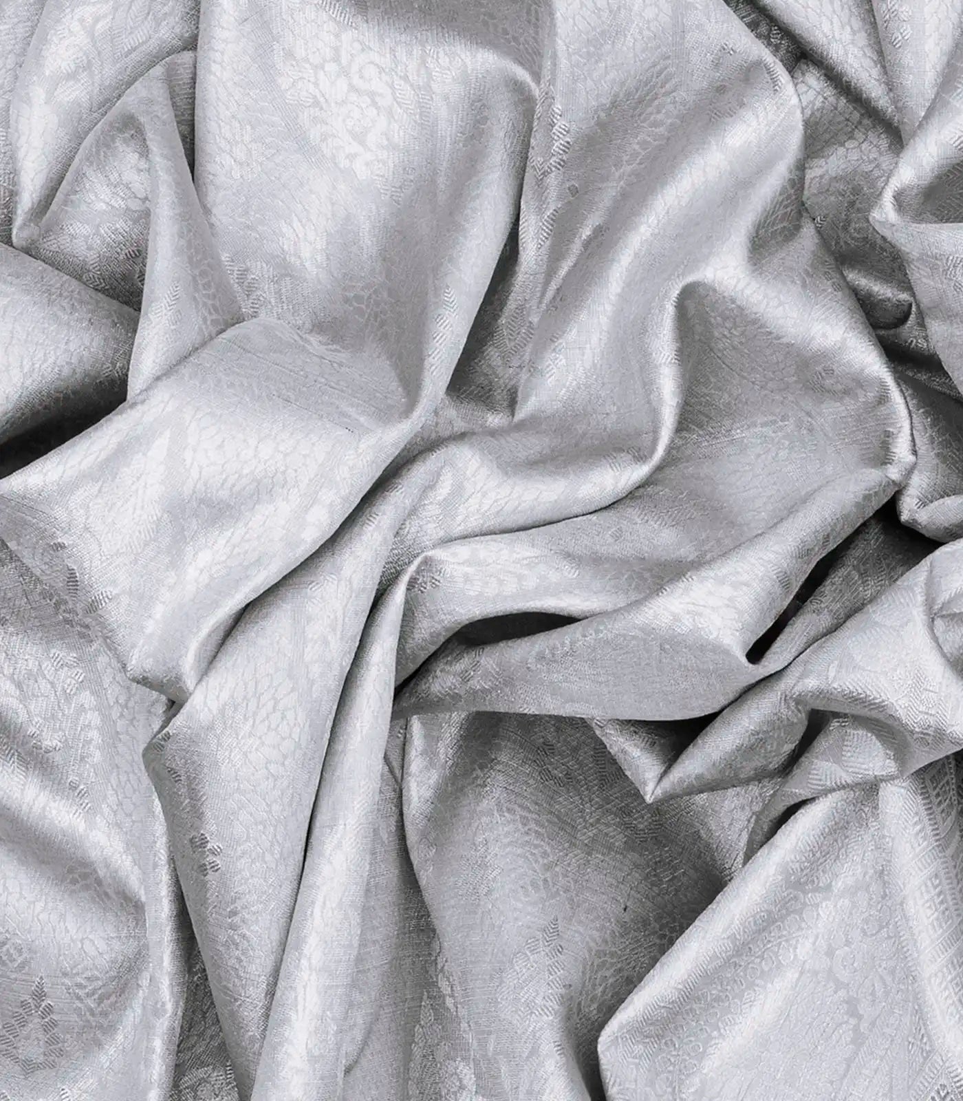 Steel Grey Handloom Kanchipuram Silk Saree With Brocaded Floral Motifs -Grey