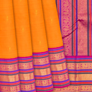 Mango Yellow Handloom Kanchipuram Korvai Silk Saree With Mango Motifs-Mango Yellow