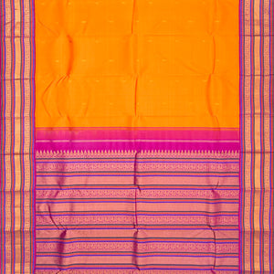 Mango Yellow Handloom Kanchipuram Korvai Silk Saree With Mango Motifs-Mango Yellow