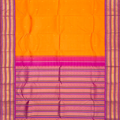 Mango Yellow Handloom Kanchipuram Korvai Silk Saree With Mango Motifs-Mango Yellow
