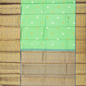 Mint Green Handloom Kanchipuram Korvai Silk Saree With Chakaram Motifs-Mint Green