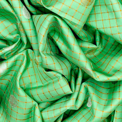 Mint Green Handloom Kanchipuram Korvai Silk Saree With Chakaram Motifs-Mint Green