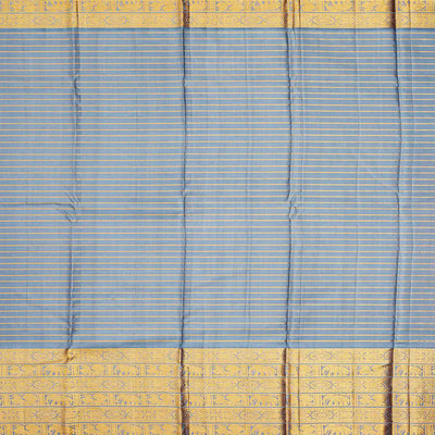 Mint Green Handloom Kanchipuram Korvai Silk Saree With Chakaram Motifs-Mint Green