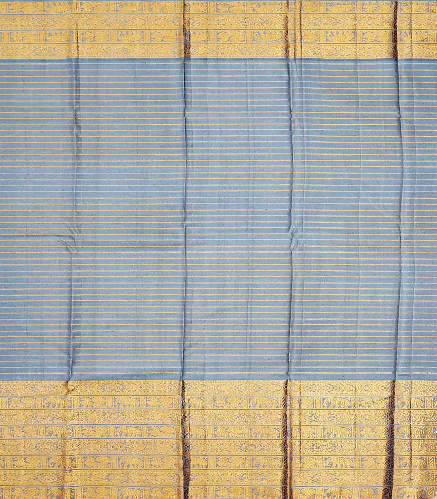 Mint Green Handloom Kanchipuram Korvai Silk Saree With Chakaram Motifs-Mint Green