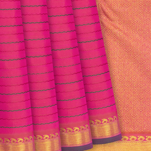 Pink Handloom Kanchipuram Silk Saree With Beldari Stripes-Pink
