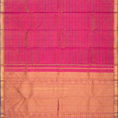 Pink Handloom Kanchipuram Silk Saree With Beldari Stripes-Pink