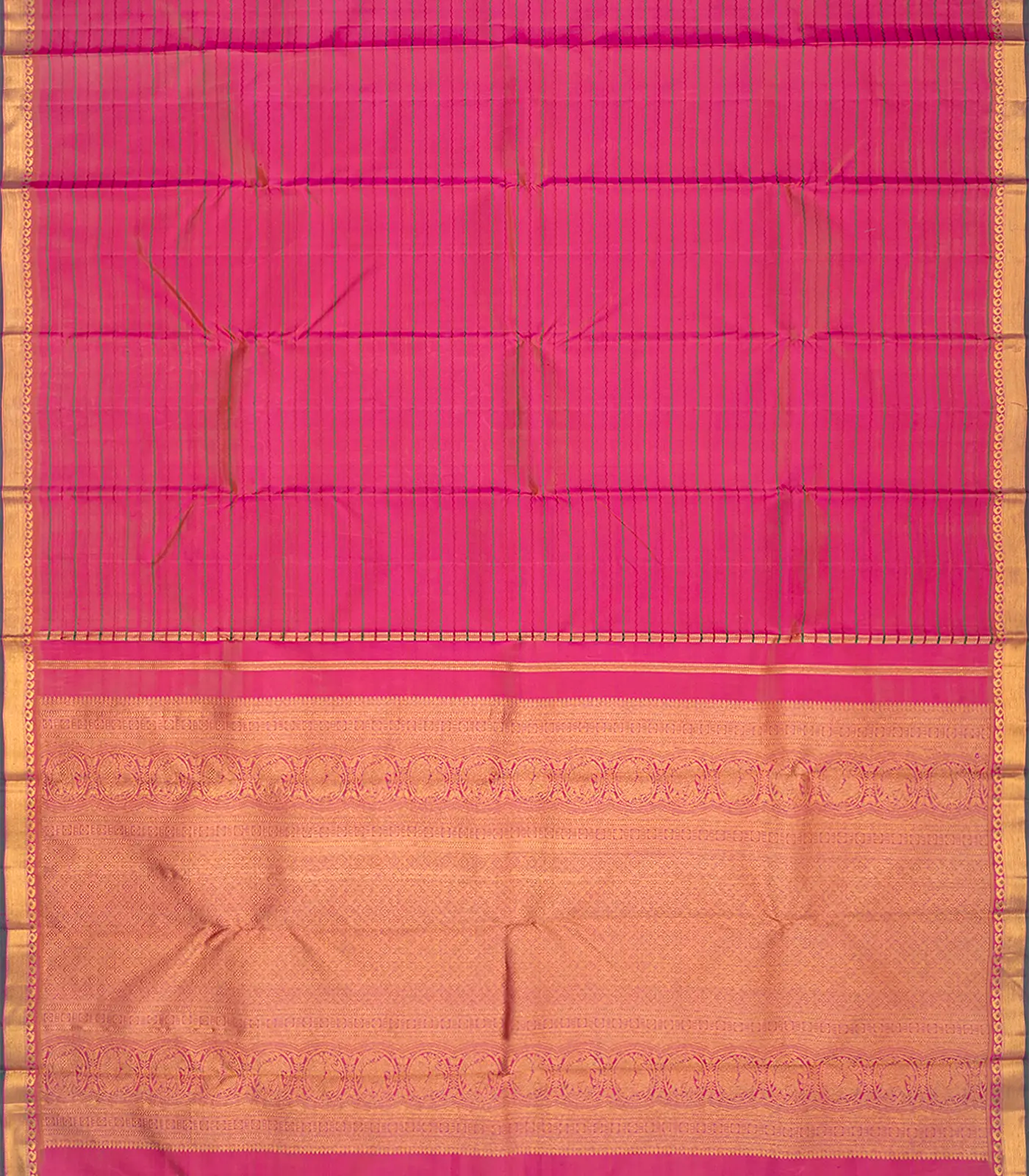 Pink Handloom Kanchipuram Silk Saree With Beldari Stripes-Pink