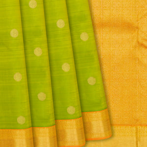Green Handloom Kanchipuram Silk Saree With Rudraksham Motifs-Green