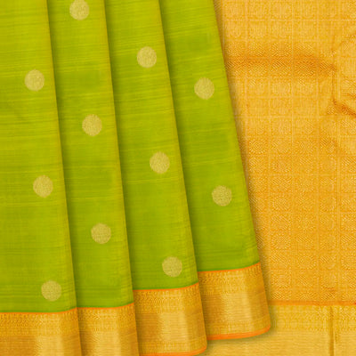 Green Handloom Kanchipuram Silk Saree With Rudraksham Motifs-Green