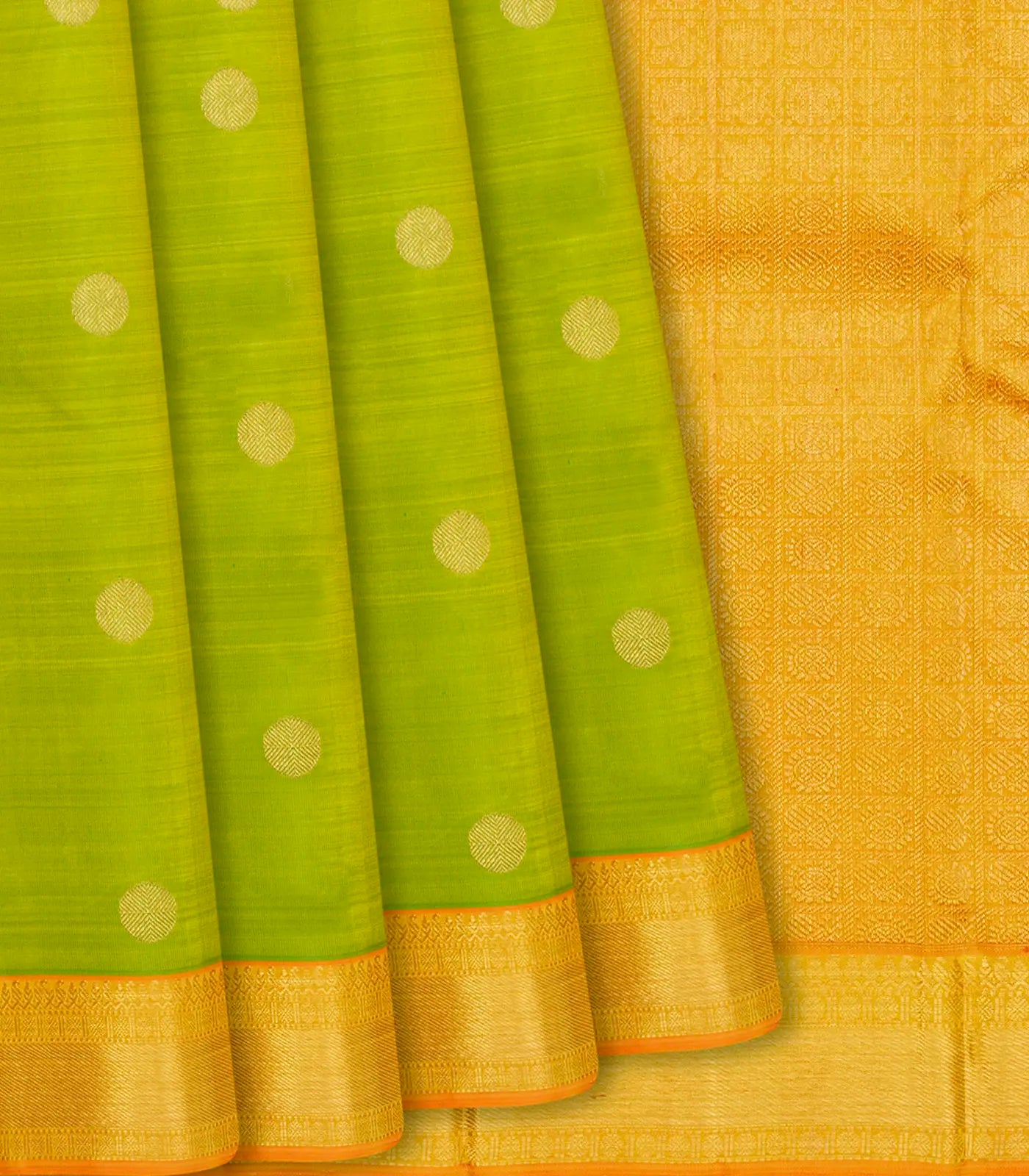 Green Handloom Kanchipuram Silk Saree With Rudraksham Motifs-Green