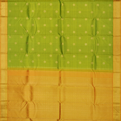 Green Handloom Kanchipuram Silk Saree With Rudraksham Motifs-Green