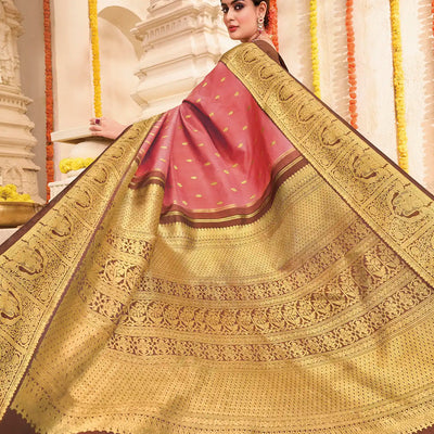 Scarlet Handloom Kanchipuram natural dyed silk saree with lord krishna motifs