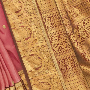 Scarlet Handloom Kanchipuram natural dyed silk saree with lord krishna motifs