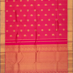 Hot Pink Handloom Kanchipuram Silk Saree With Mango Motif Stripes-Hot Pink