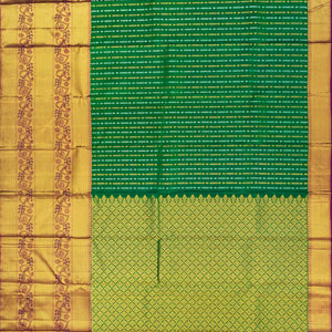 Green Handloom Kanchipuram Silk Saree With Zari Stripes-Green