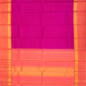 Hot Pink Handloom Kanchipuram Korvai Silk Saree With Checks-Hot Pink