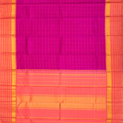 Hot Pink Handloom Kanchipuram Korvai Silk Saree With Checks-Hot Pink