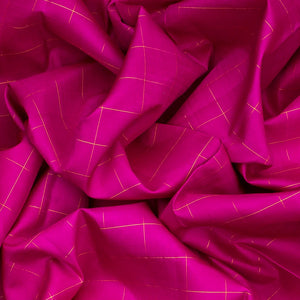 Hot Pink Handloom Kanchipuram Korvai Silk Saree With Checks-Hot Pink