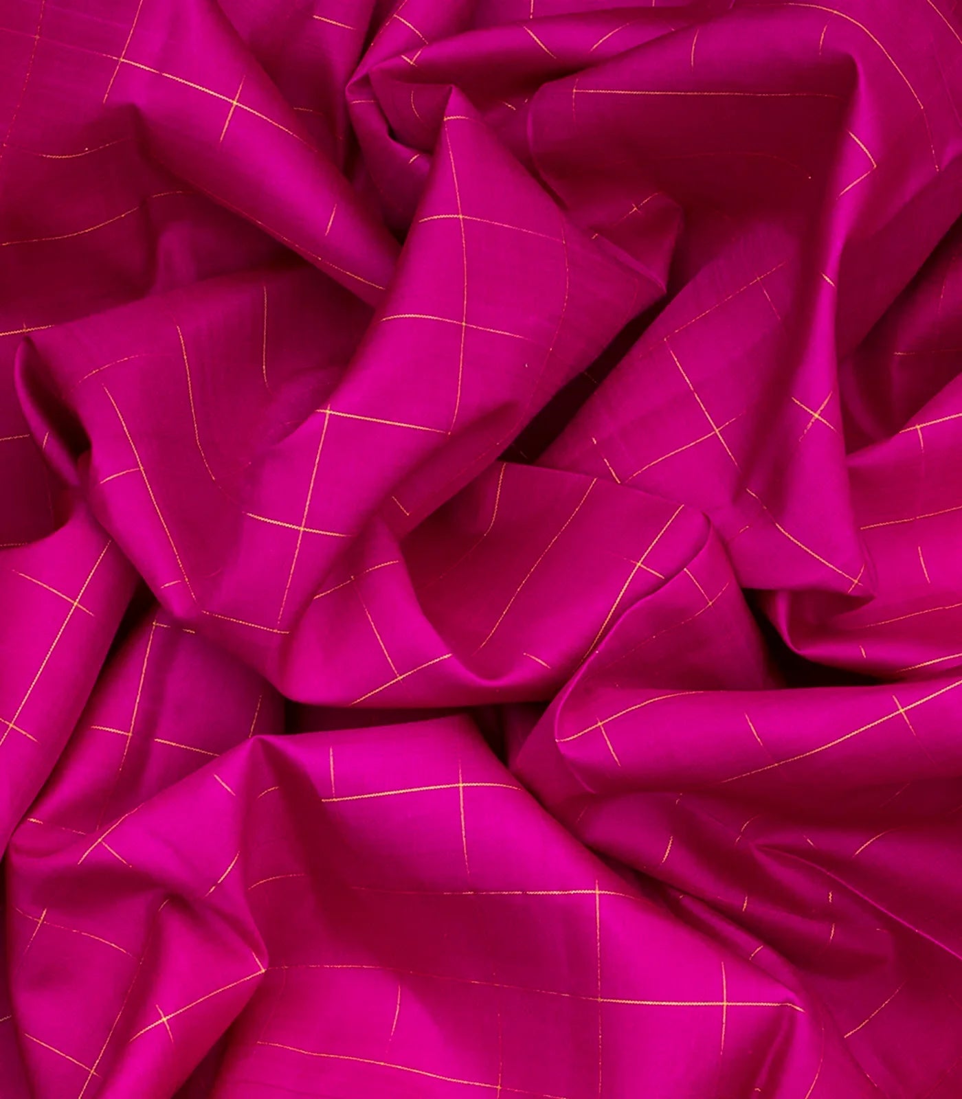Hot Pink Handloom Kanchipuram Korvai Silk Saree With Checks-Hot Pink