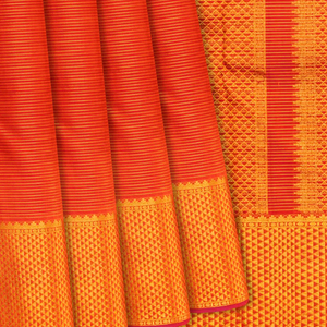 Orange Handloom Kanchipuram Vairaoosi Silk Saree With Half Diamond Border-Orange