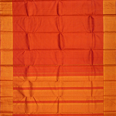 Orange Handloom Kanchipuram Vairaoosi Silk Saree With Half Diamond Border-Orange