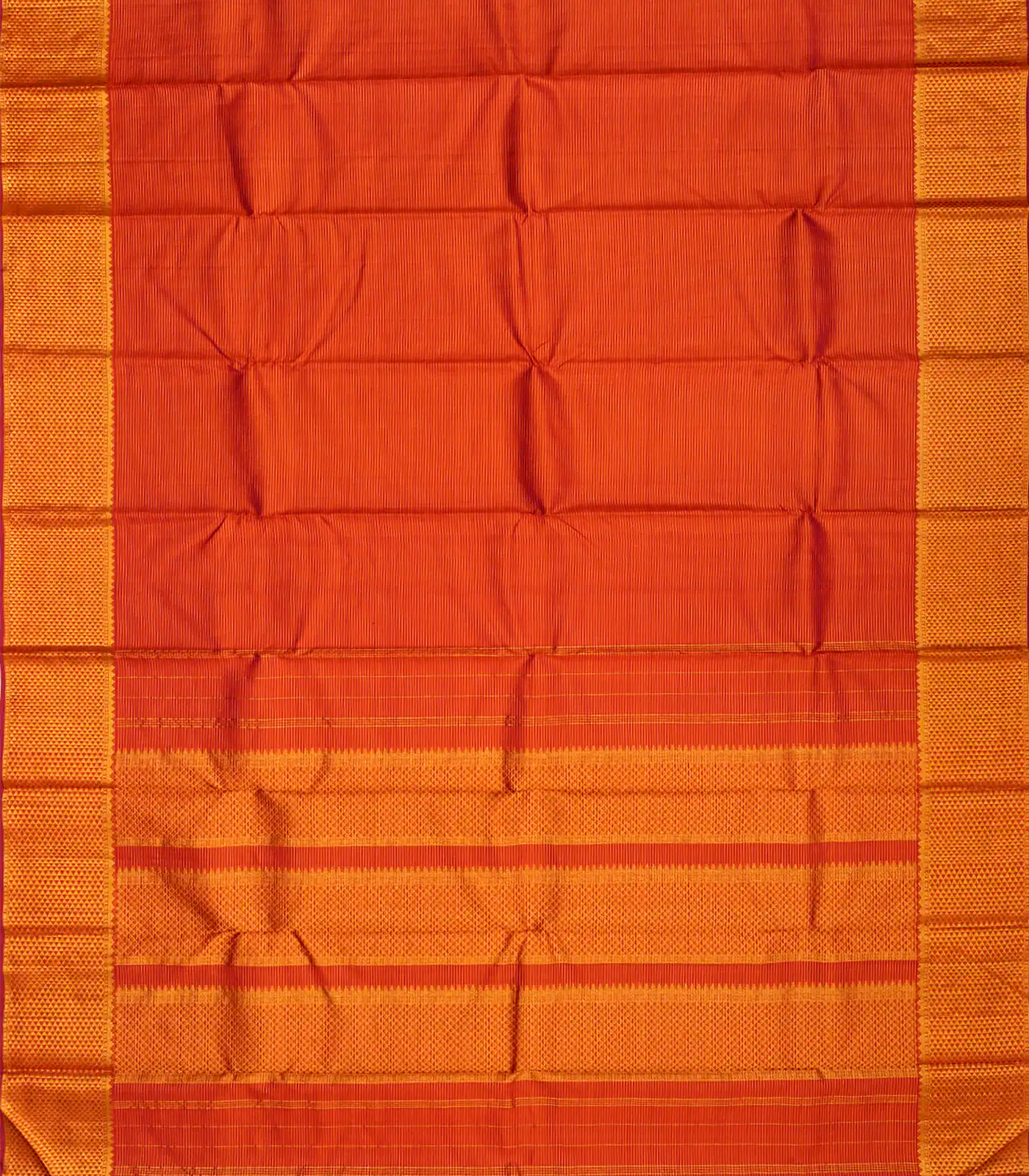Orange Handloom Kanchipuram Vairaoosi Silk Saree With Half Diamond Border-Orange