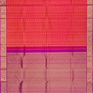 Orange Handloom Kanchipuram Silk Saree With Floral Motifs-Rust