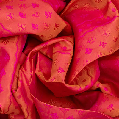 Orange Handloom Kanchipuram Silk Saree With Floral Motifs-Rust